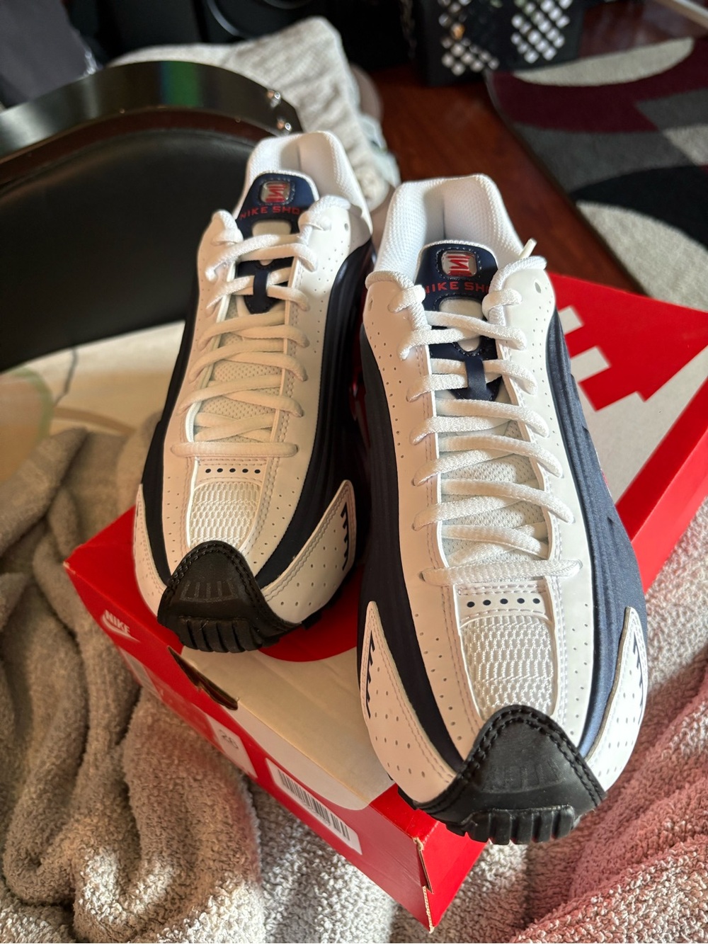 Nike SHOX-White Navy and Black Athletic Sneakers
